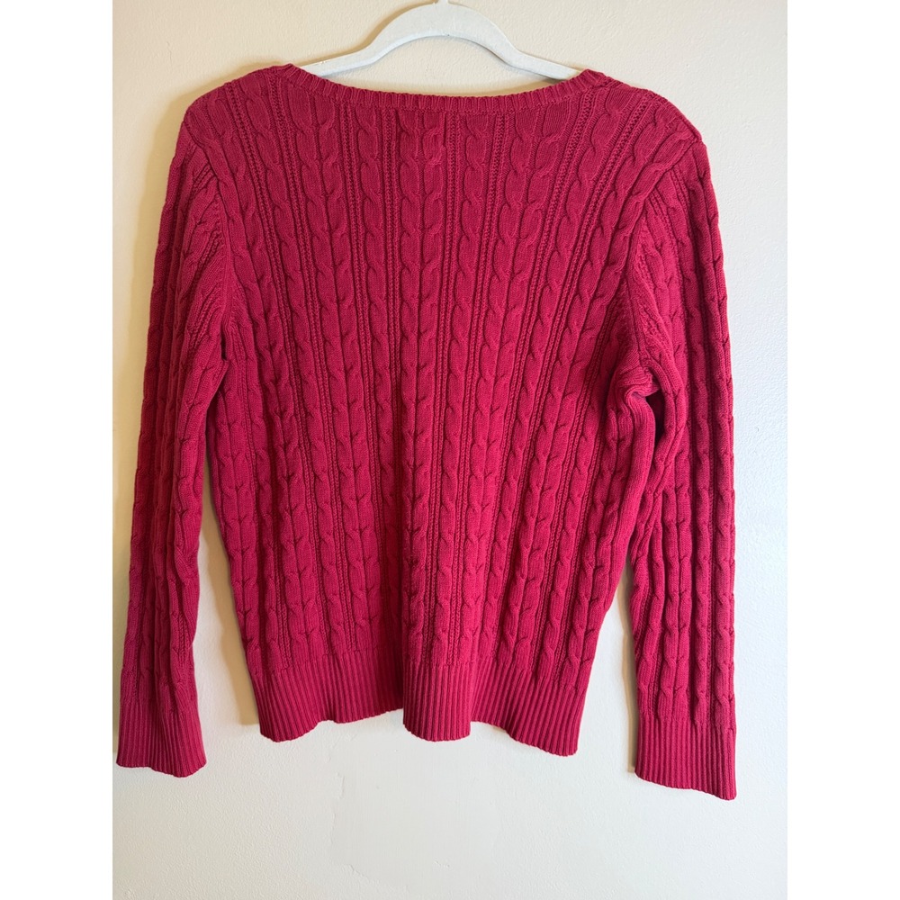 St John's Bay Womens PL Petite Large Red Cable Knit Sweater V Neck Preppy - Picture 3 of 6